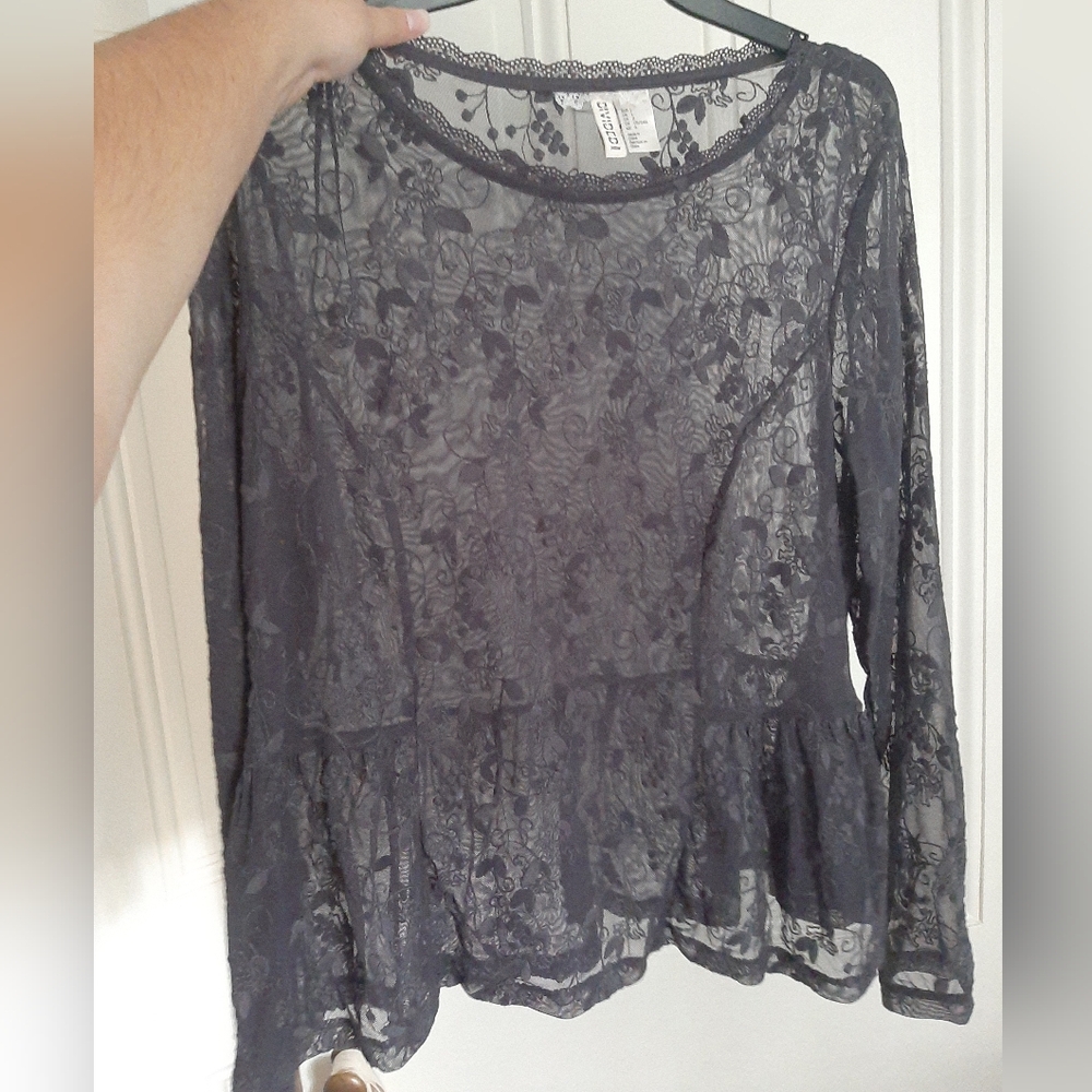 H&M Sheer Gray Lace Peplum Top